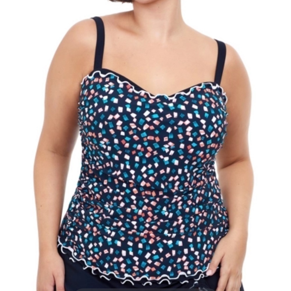 Profile by Gottex D-Cup Gin Fizz Multi Black Shirred Underwire‎ Tankini 34D